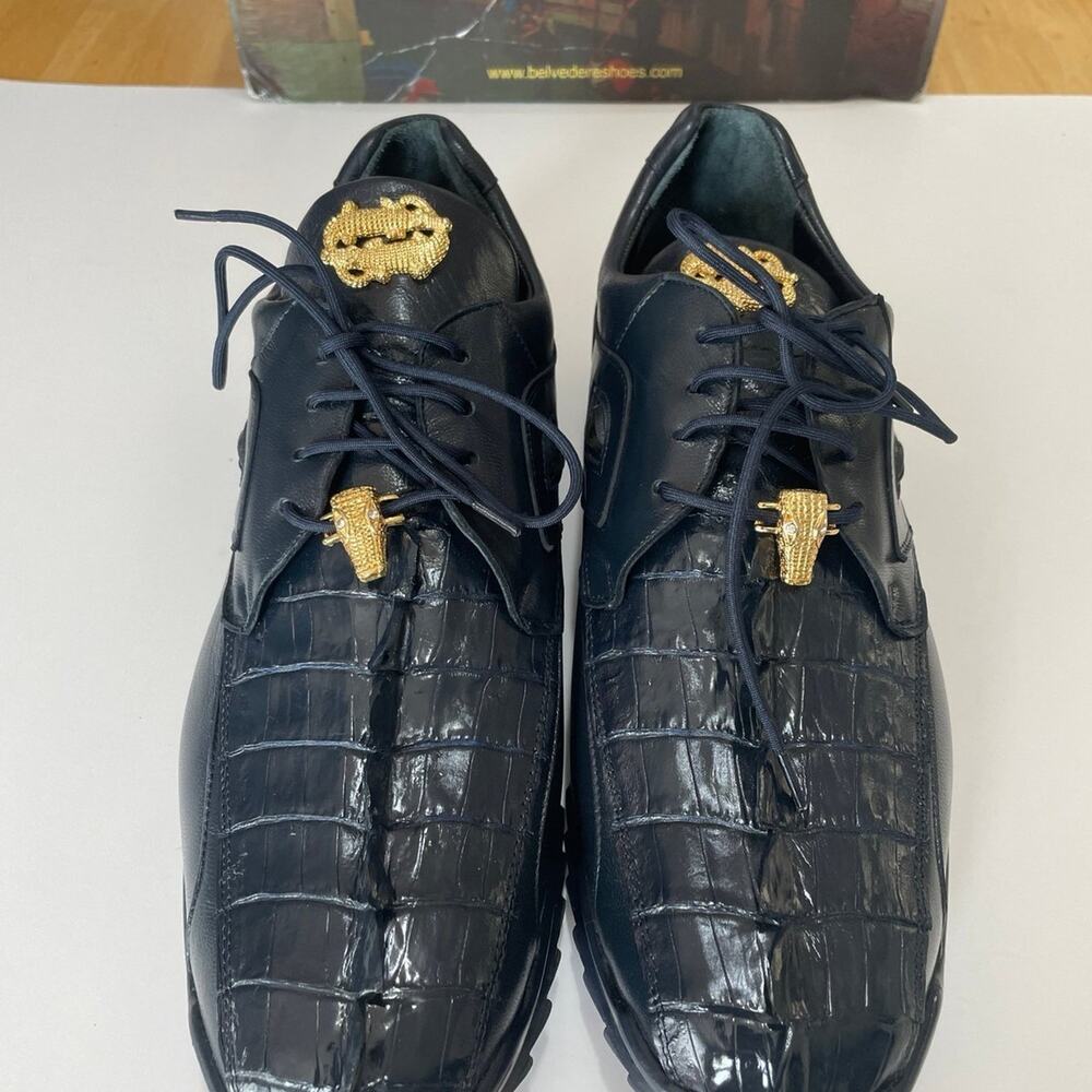 Studio Belvedere Hornback/Calf Men’s Size 10 Shoes Night Blue - Picture 6 of 12